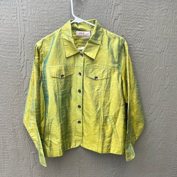 NEW Anu by Natural Womens Small Silk Green Button-Up Shirt Jacket  Artsy NWT - Picture 2 of 8